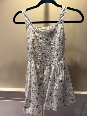 Girls White Corset dress with Blue Floral Print by Flowers By Zoe